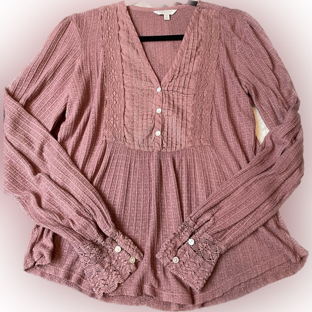 Lucky Brand Mauve Knit Boho Inspired Top